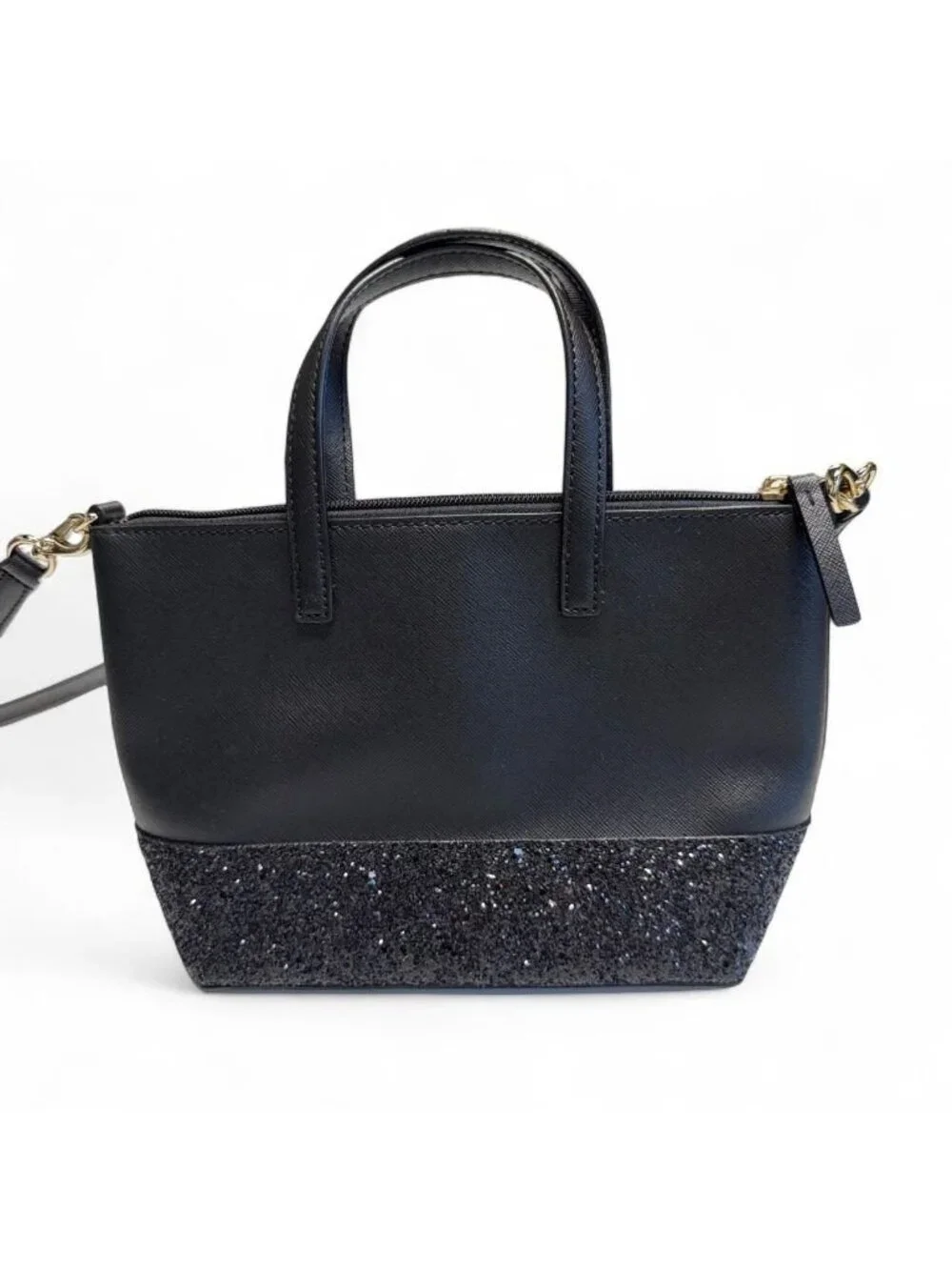 Kate Spade New York Ina Greta Court Satchel Black Glitter Glam Holiday Designer